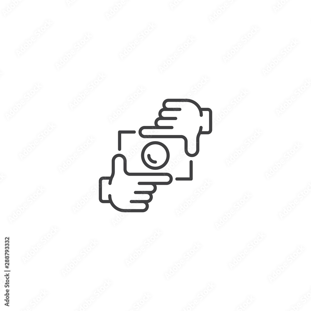 Framing hand like camera, photo crop. Vector icon template