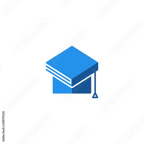 Graduation, mortarboard hat with book. Vector logo icon template