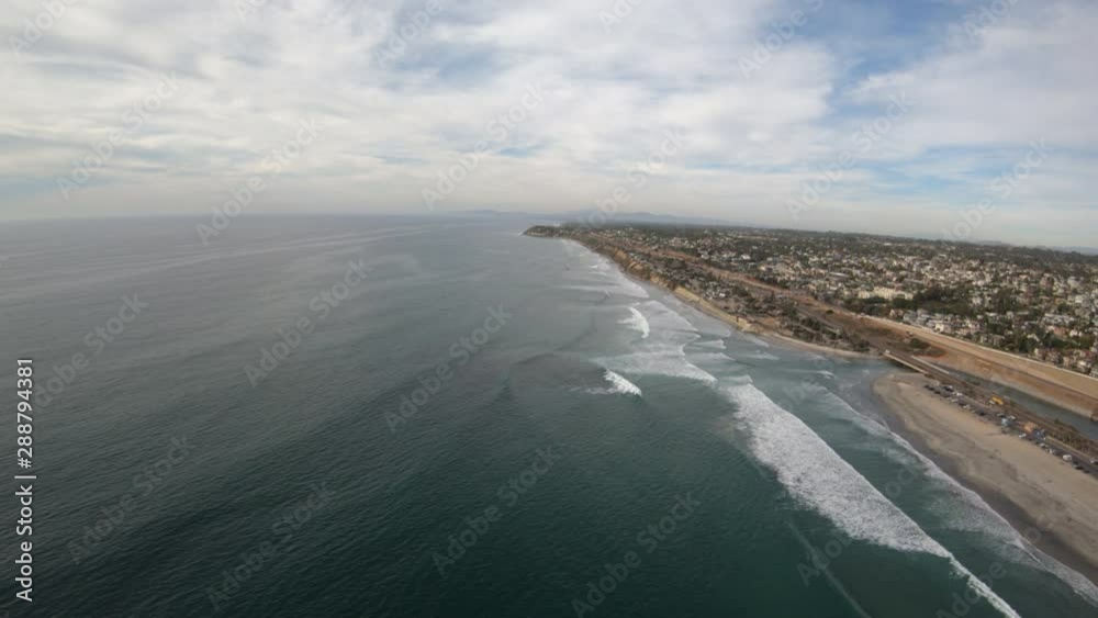 Cardiff Beach in Encinitas California Aerial View From Helicopter Flying Along Coastline Cardiff Beach in Encinitas California Aerial View From Helicopter Flying Along Coastline
