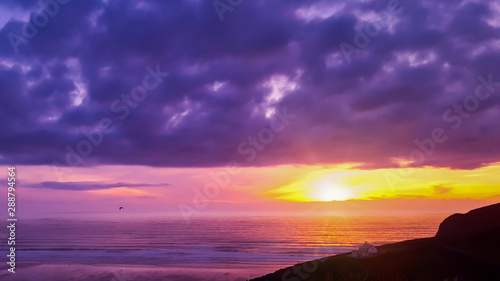 Beautiful sunset over Mawgan Porth beach  Cornwall  UK