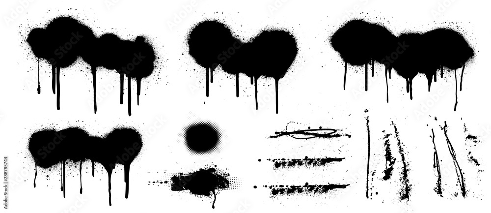 Isolated spray graffiti stencil template. Isolated grunge set. Very ...
