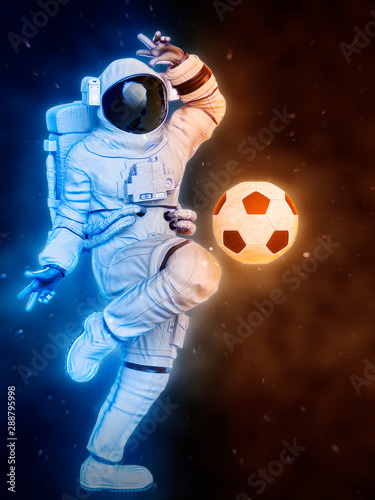 astronaut playing with the football ball