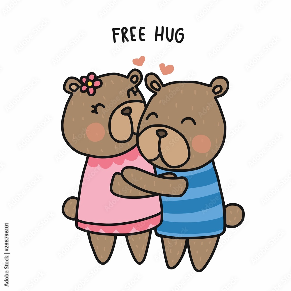 Couple bear free hug cartoon vector illustration doodle style Couple bear free hug cartoon vector illustration doodle style