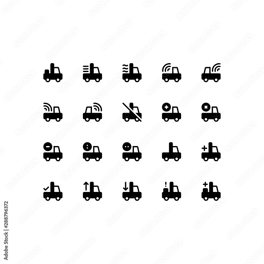 Set of vehicle, pickup, car, delivery, glyph style icon - vector