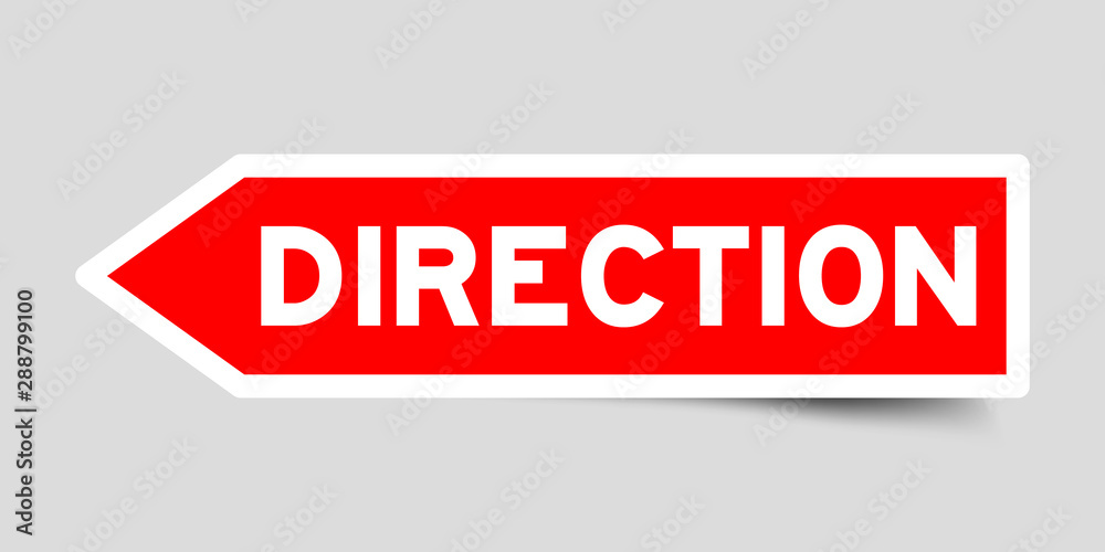 Label sticker in red color arrow shape as word direction on white background Label sticker in red color arrow shape as word direction on white background