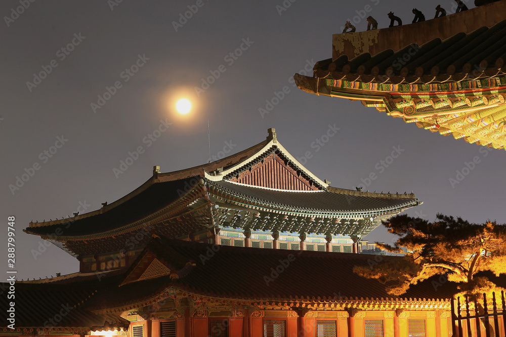 Fototapeta premium Gyeongbokgung Palace at night in Seoul,south Korea.