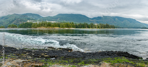 Turbulent dangerous tidal rapids at high tide, Skookumchuck Narrows, BC, Canada. photo