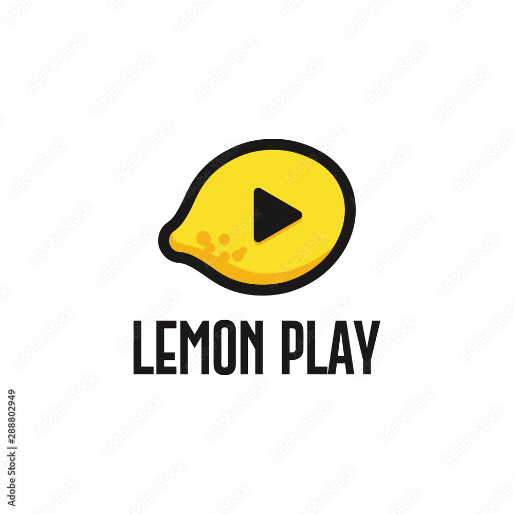 Obraz premium Lemon Play logo. Fresh lemon with Play button icon. Summer fruit