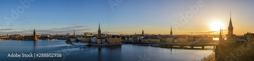 Stockholm Sweden, panorama sunrise city skyline at Gamla Stan and Slussen © Noppasinw