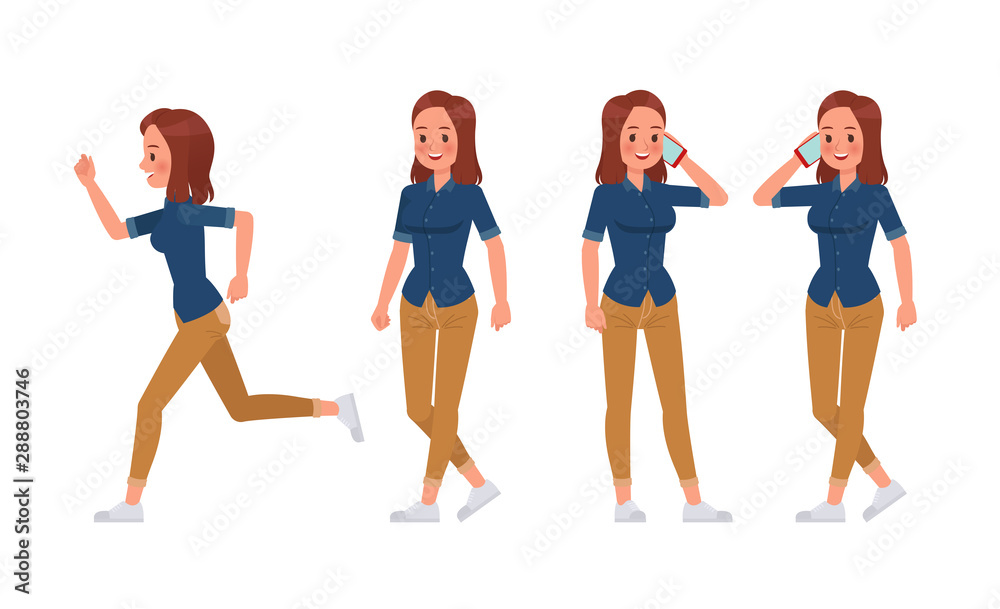 Woman wear blue jeans shirt character vector design. no4