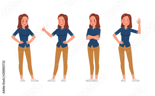 Woman wear blue jeans shirt character vector design. no2