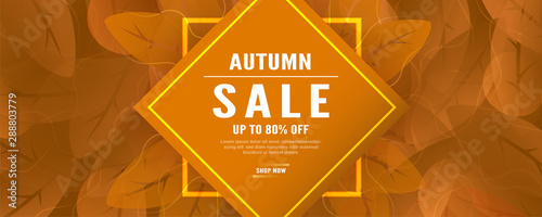 Abstract background for autumn season. Template design in long banner style with new trend of gradient. Vector illustration for cover, discount promotion, advertisement.