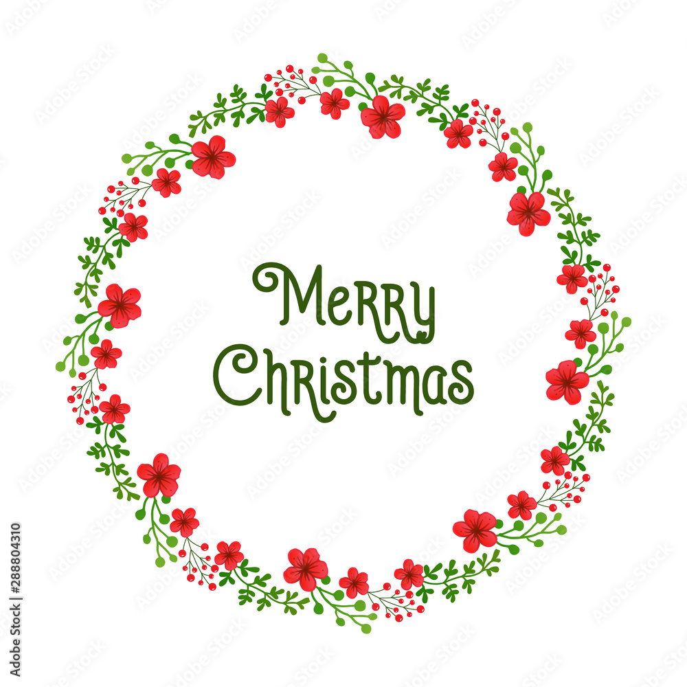 Greeting card merry christmas with various shape circle of red flower frame. Vector