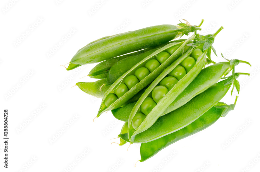 Green pea pods on white background isolated Green pea pods on white background isolated