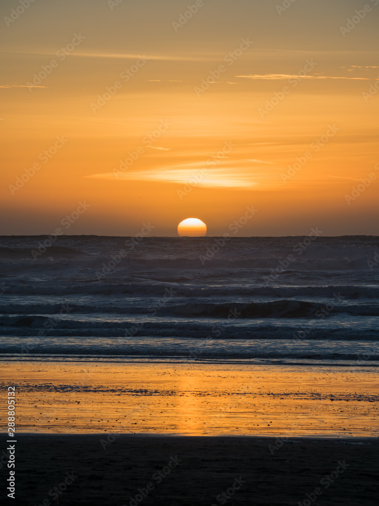 Sunset over the Ocean, Orange Sky and Dark Blue Waves, Pacific Ocean