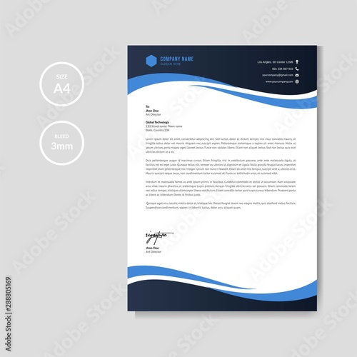 Professional blue letterhead graphic template