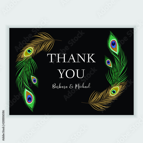 Thank you card template with peacock feather