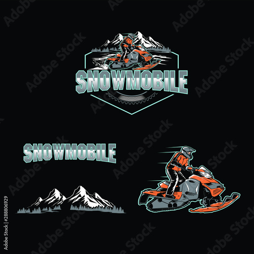 snow mobile set sport logo