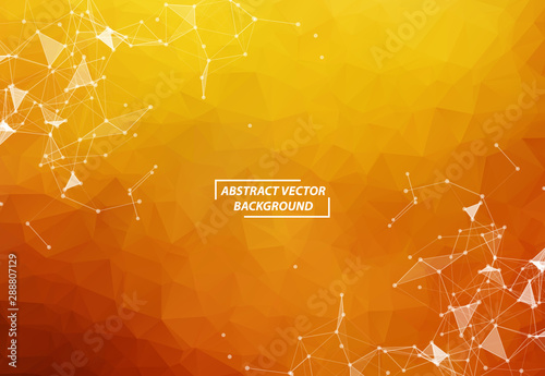 Abstract Orange Polygonal Space Dark Background with Connecting Dots and Lines , Futuristic Design.