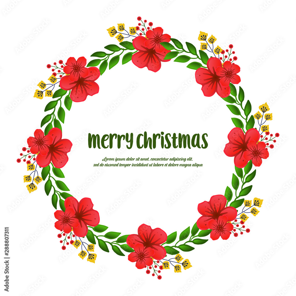Art style of red floral frame for concept card merry christmas. Vector