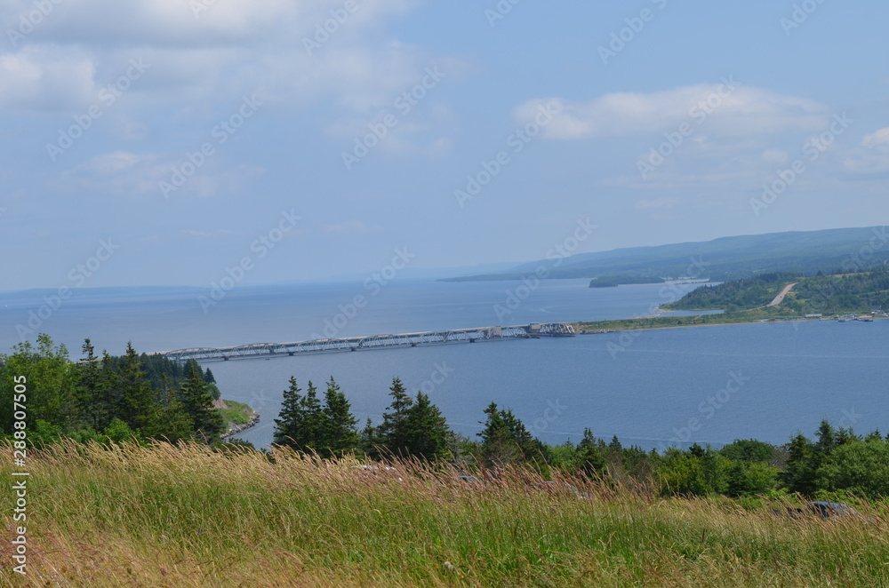 Summer in Nova Scotia: Overlooking Barra Strait Bridge and Great Bras d'Or on Cape Breton Island 