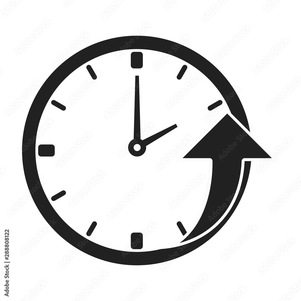 Clock with an upward going arrow icon. Flat. Isolated on white background. Clock with an upward going arrow icon. Flat. Isolated on white background.