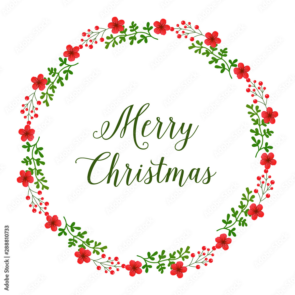 Text design of greeting card merry christmas, with ornament of red flower frame. Vector