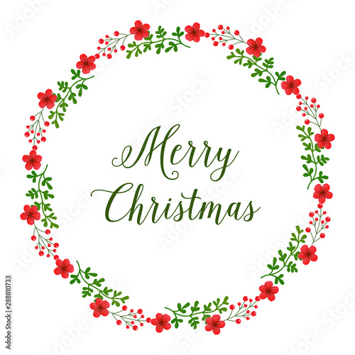 Text design of greeting card merry christmas, with ornament of red flower frame. Vector