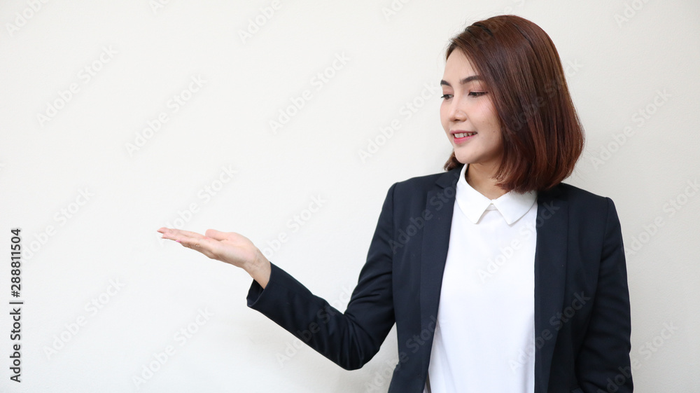 Business woman holding something without theme on white background Business woman holding something without theme on white background