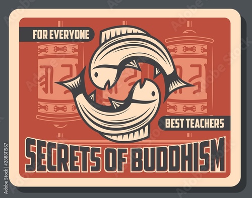 Buddhism, prayer wheels and carp fish