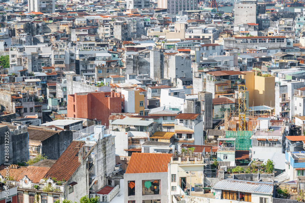 Aerial view of old residential buildings in Macau