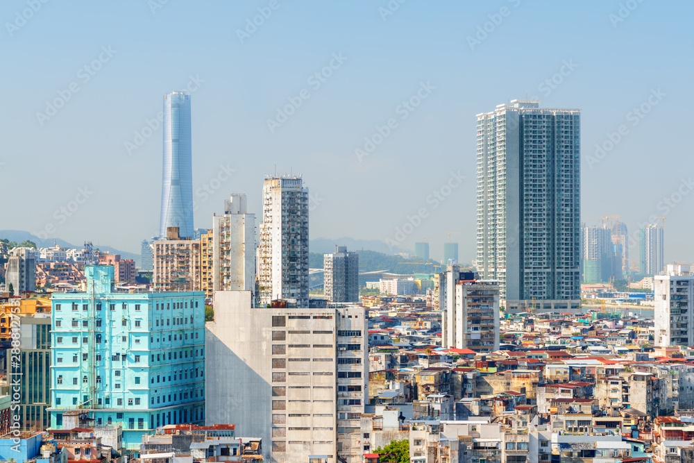 Old residential buildings and modern high-rise buildings, Macau