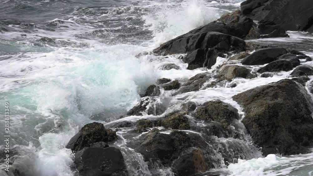 Big waves crushing in over land, west Norway. Close up and slow motion. Big waves crushing in over land, west Norway. Close up and slow motion.