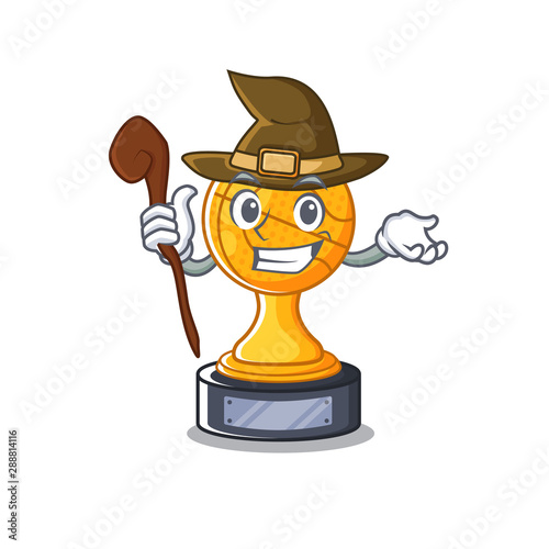 Witch basketball trophy character shaped on cartoon