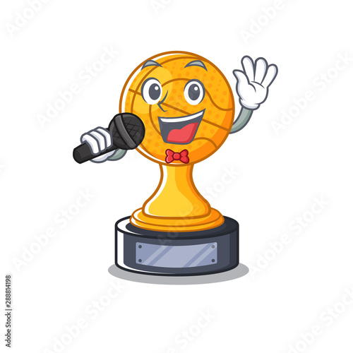 Singing basketball trophy character shaped on cartoon