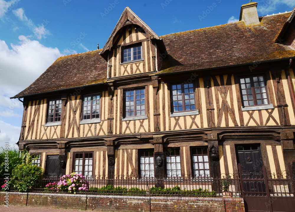 Beuvron-en-Auge is an achetpical small beautiful village in Normandy, France well-knowm by its half-timbered buildings.