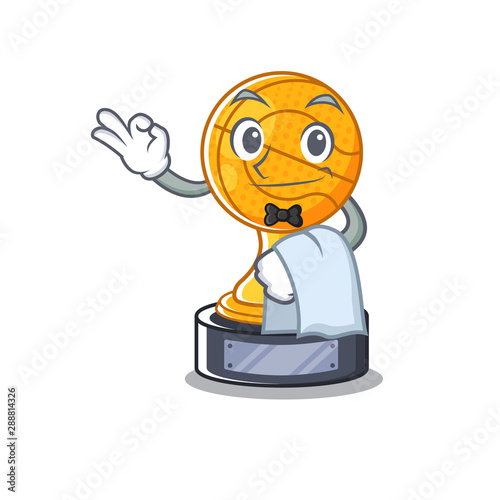 Waiter basketball trophy character shaped on cartoon