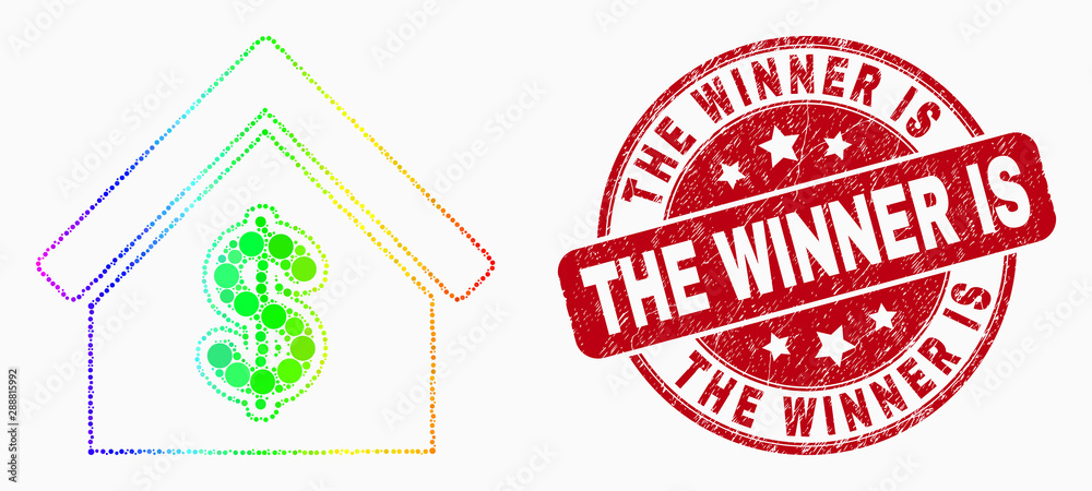 Dotted bright spectral rent house mosaic icon and The Winner Is seal stamp. Red vector rounded distress watermark with The Winner Is title. Vector combination in flat style. Dotted bright spectral rent house mosaic icon and The Winner Is seal stamp. Red vector rounded distress watermark with The Winner Is title. Vector combination in flat style.