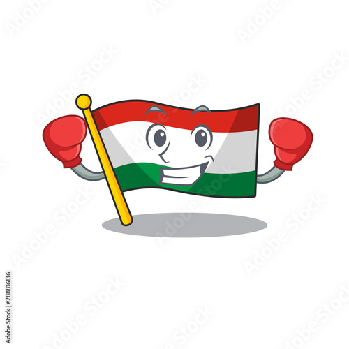 Boxing flag hungary mascot shaped on cartoon