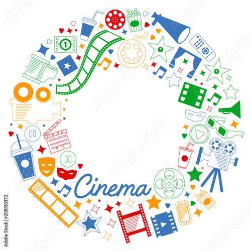 Vector pattern with cinema icons. Movie Theater  TV  popcorn  video clips  musical