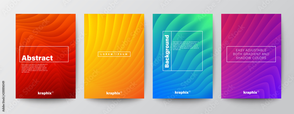 Set of minimal abstract organic curved wave shape on vivid gradient colors background for Brochure, Flyer, Poster, leaflet, Annual report, Book cover, Graphic Design Layout template, A4 size