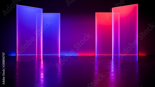 Modern Futuristic neon light ,with blackground,and concrete floor,ultraviolet concept,3d render