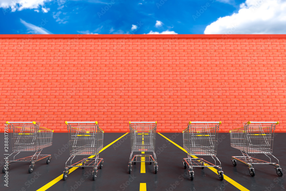 Fototapeta premium Red brick wall hinder shopping cart.