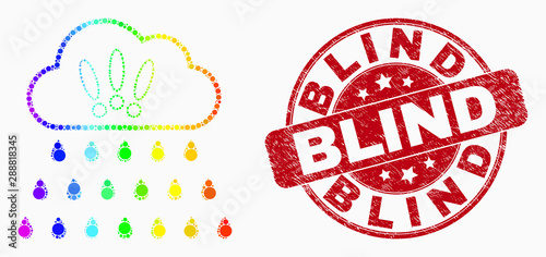 Dotted bright spectral strong rain clouds mosaic pictogram and Blind seal stamp. Red vector rounded textured watermark with Blind message. Vector collage in flat style.