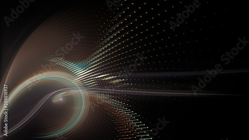 Abstract background element. Fractal graphics series. Three-dimensional composition of dynamic curves and mosaic halftone effects. Wide format high resolution image. 3d illustration.