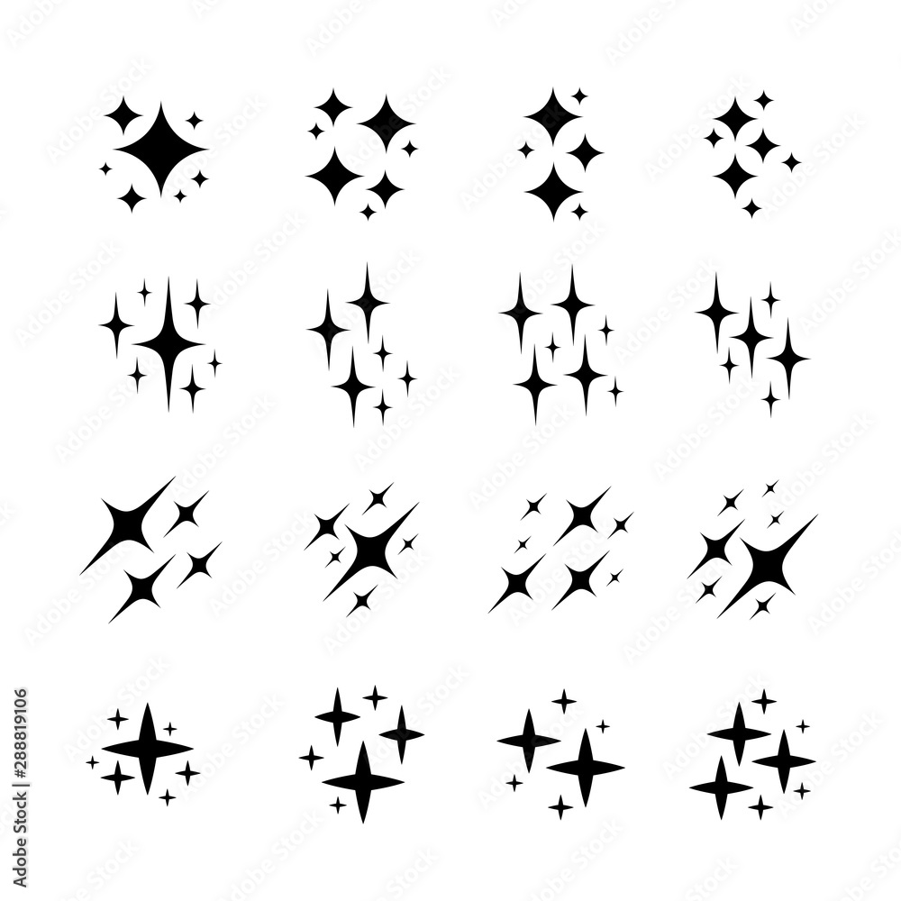 Set of star, sparkle icons. Collection of bright fireworks, twinkles, shiny flash. Glowing light effect stars and bursts . Set of star, sparkle icons. Collection of bright fireworks, twinkles, shiny flash. Glowing light effect stars and bursts .
