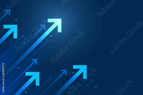 Up arrows on blue background with copy space business growth concept