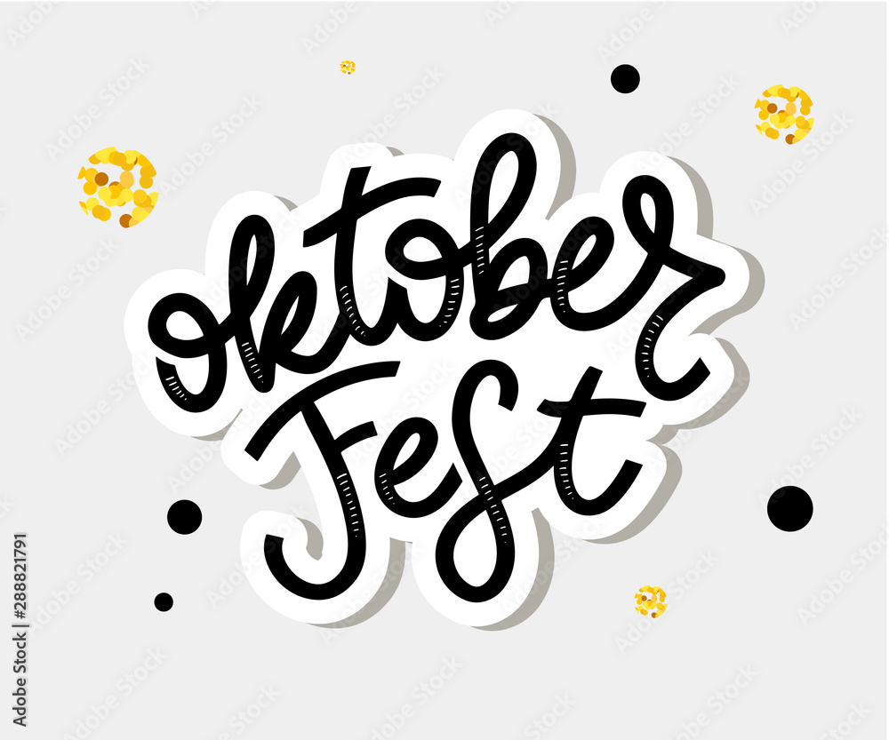 Obraz premium Oktoberfest handwritten lettering. Oktoberfest typography vector design for greeting cards and poster. Beer Festival vector banner. Design template celebration. Vector illustration.