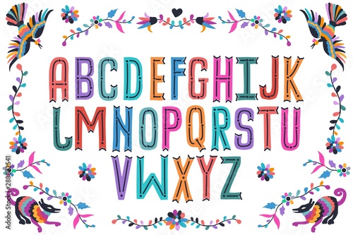 Modern folk otomi font alphabet. Handwritten font letters. Hand lettering font for your design: logo, slogan, decor postcard, greeting, motivation quotes, positive message