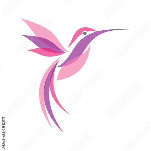 Colorful fliying Hummingbird in flat style for your best business icon symbol